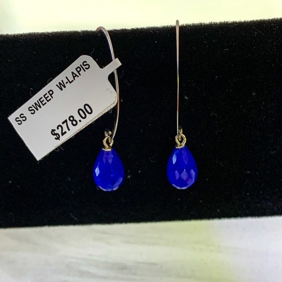 Sterling silver sweep earrings with lapis - Picture 2 of 6
